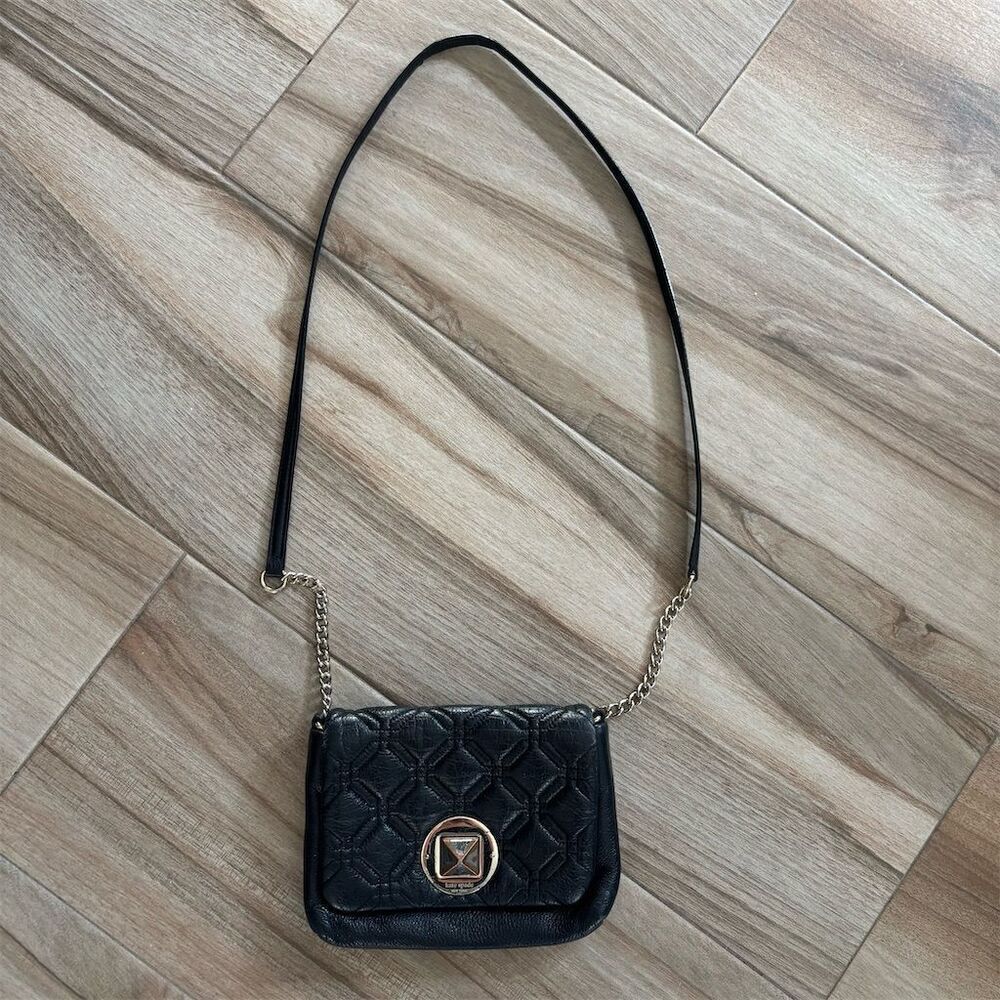 Kate Spade Black Vintage Quilted Leather Crossbody Bag Gold Chain Strap